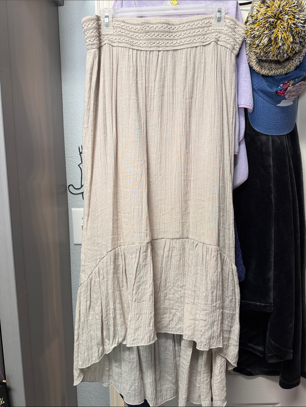 Alyx Beige High-Low Smocked Waist Skirt
